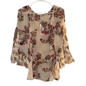 Bila Women's Floral Peasant Blouse Top M Multicolor 3/4 Bell Sleeve NWT